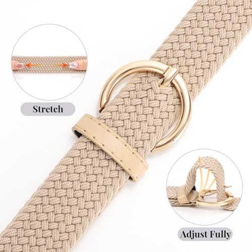 JASGOOD Women Men Braided Woven Elastic Stretch Waist Belt Golf Canvas Fabric Casual Belt for Jeans Pants - color: A-beige, size: Fit Size 38"-42"
