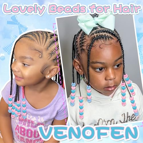 60PCS Hair Beads for Braids Pink Blue Heart Shape Loc Bead Jewelry AB Color Round Dreadlock Beads Hair Accessories - color: Blue&Pink