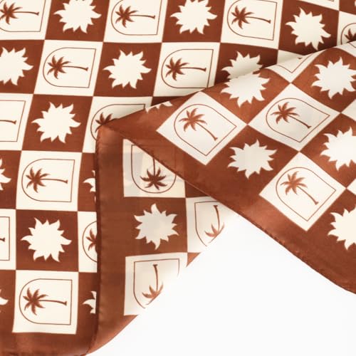 Relang Fashion Silk Satin Head Scarf for Women Hair Bandana Hair Scarf Wrap Neck Scarf for Women 27.5×27.5 inches - color: Checkerboard Palm Leaf Print in Burgundy