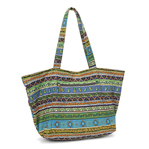 OPQRSTU Women Hippie Tote Hand Bag Large Capacity Bohemian Bag Portable Tourist Shoulder Bags - color: Green