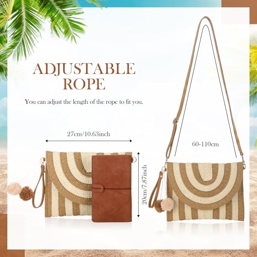 Frienda Straw Purses for Women Straw Clutch Crossbody Bag Summer Beach Shoulder Bag Woven Envelope Wallet Handbags - color: Beige and Khaki