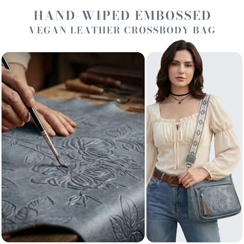 Crossbody Bags for Women, Vegan Leather Medium Crossbody Purse, Spacious Daily Travel Shoulder Bag with Boho Strap - color: Blue