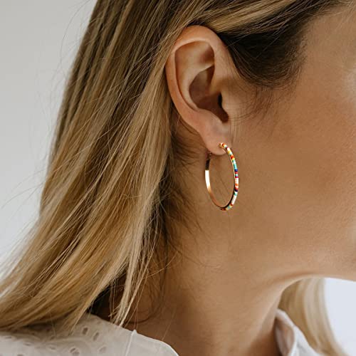Jinxiuge 6 Pair Beaded Hoop Earrings Boho Flower Round Earrings Women's Handmade Earrings Set - style: Style-B