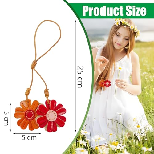 Handmade Genuine Leather Flower Bag Charm-Boho Accessories Leather Flowers Key Chain Purse Pendant Charms - color: A