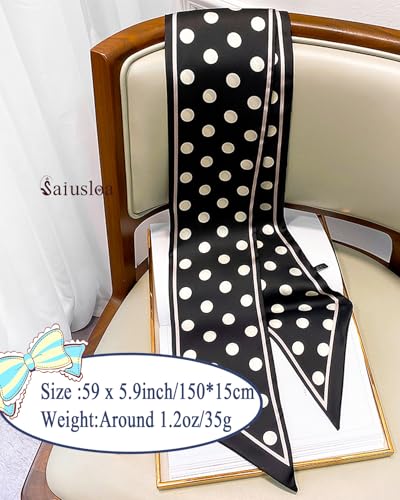 Purse Scarf For Handbags Head Scarves For Women's Hair Bags Scarfs Long Skinny Scarves Fashion Silky - color: A11-black Spot