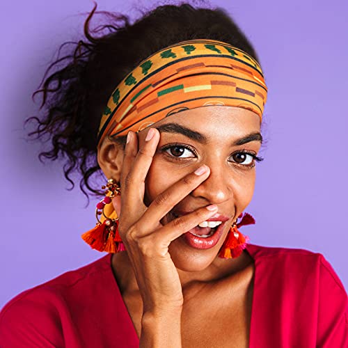 WILLBOND 4 Pieces African Headbands Knotted Wide Non Slip Yoga Stretchy Turban Hair Scarfs Workout Printed Headwrap Hair Accessories for Women and Girls