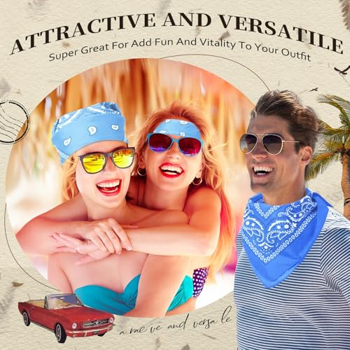 Suhine 24 Pcs Bandanas Bulk for Women Men 22 x 22 Inch Paisley Outdoor Headband Cowboy Handkerchief Summer - color: Lake Blue, Sky Blue