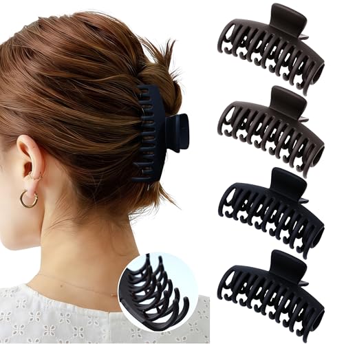 Mesovor 4 Pack Double Row Teeth Claw Clips for Thin Hair, 3.5" Medium Strong Hold Matte Hair Clips for Thin and Short Fine Hair Accessories (2pcs Black, 2pcs Dark Brown) - color: 2pcs Black, 2pcs Dark Brown