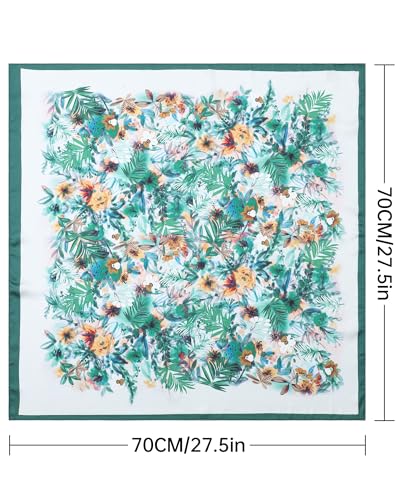AWAYTR 27.5” Square Satin Head Scarf Hair Scarf for Women's Hair Silk Bandana for Women Silk Head Wrap for Sleeping - color: Flower (Dark Green)