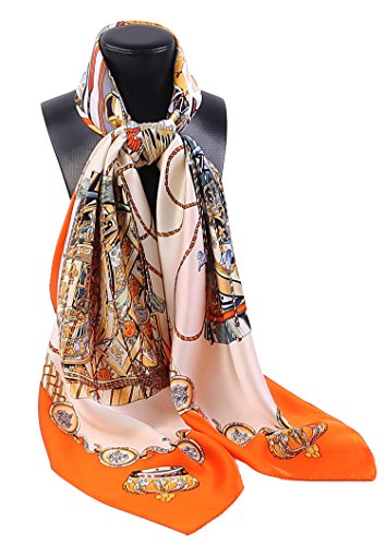 100% Silk Scarves, Extra-Large and XX-Large - color: Royal Drums, Orange