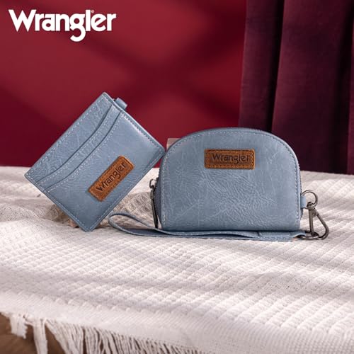 Wrangler KeyChain Wallet Wristlet Wallets for Women Dual Pouch Wristlet with Zipper Womens Credit Card Holder Wallet - color: A-Jean
