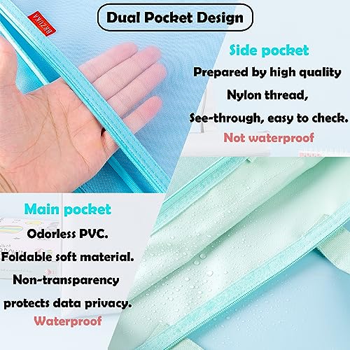 Mesh Zipper Pouch 11x13.7 in, A4 Double Pocket Waterproof File Bag with Handle, Document Storage for School/Travel/Office/Cross Stitch/Puzzle (Blue) - color: Blue