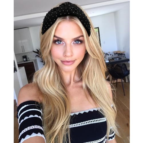 YISSION 1PC Pearl Knotted Headband for Women Non Slip Beaded Headband Wide Pearl Headbands for women Jeweled Embellished Hairband Black Head Band Hair Accessories for Women Girls - color: Black Pearl