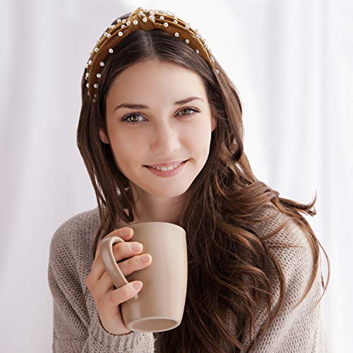 WILLBOND 3 Pieces Pearls Headband Knotted Headband for Women Velvet Pearls Hairband for Woman Hair Accessories - color: Black, Gold, Beige