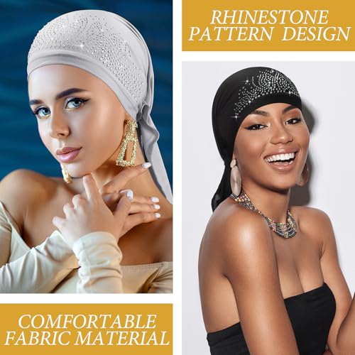Geyoga 6 Pack Rhinestone Head Scarf for Women, Sequin Pre Tied Head Wraps, Stretchy Turban Cap for Hair Loss & Daily Wear(Classic Style) - style: Classic