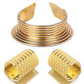 African Choker Collars Necklace,Snap Egypt Punk Gothic Chunky Leather Bib Statement Necklaces for Women and Girls - color: Gold Set