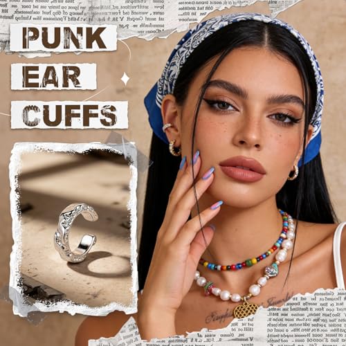 Gothic Ear Cuffs Helix Cartilage Clip on Goth Ear Cuff Stainless Steel Hypoallergenic Earrings for Women Men Non Piercing Gold & Silver Fake Earring Lightweight Punk Jewelry Gift - color: K10-Alt Design Silver