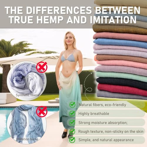 Two-tone Linen Scarf for Women Lightweight Summer Wrap Cotton Shawl Beach Travel Pashmina Gauze 75"×35" - color: Light Green/Light Yellow
