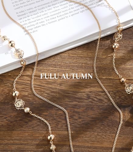 FULU AUTUMN Boho Gold Long Necklaces for Women Natural Stone Beaded Layered Long Necklace Mothers Day Gifts Dainty Flower Costume Jewelry for Women - color: Gold