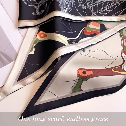 Sumolux Head Hair Scarf for Women Neck Purse Bag Handbags Scarf Like Silk - color: Black Khaki Chain