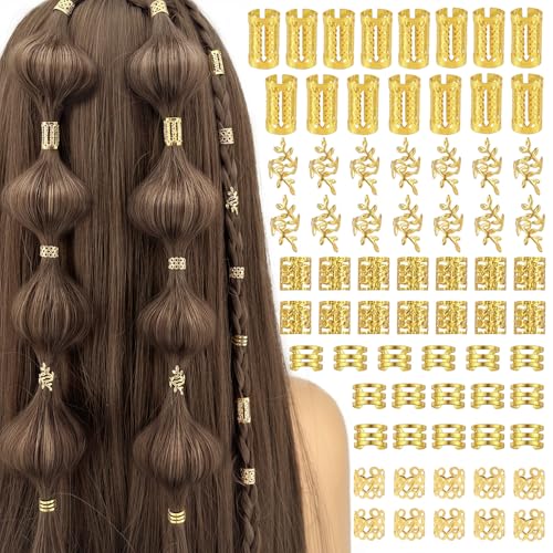 50Pcs Adjustable Metal Hair Cuffs and Rings for Braids, Bohemian Princess-inspired Gold Hair Jewelry Set for Women, Festival Party Dreadlock Decorations