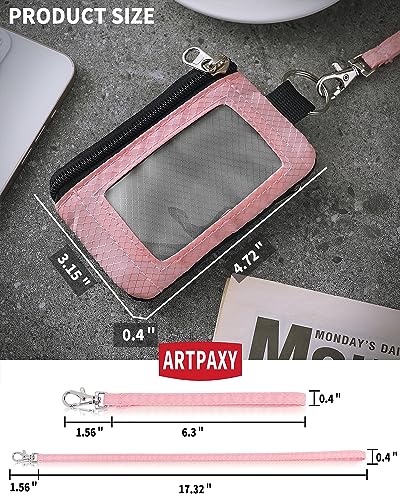 Artpaxy Minimalist Wallet For Mens Womens, Keychain RFID Blocking Zipper Small Wallet with ID Window 2 Lanyards,Water Resistant Travel Cash Card Coin Case Boys Girls - color: Light pink+Grey, style: Classic