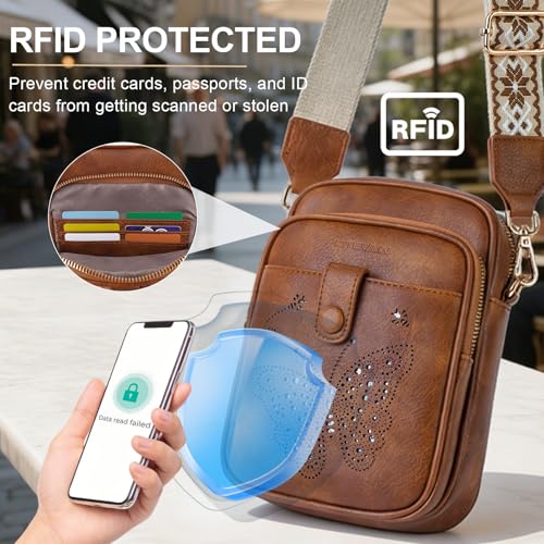 KITEVIUN Crossbody Bags for Women Leather Crossbody Purse Small Shoulder Phone Purse with Adjustable Strap & RFID Card Slots - color: 02-brown