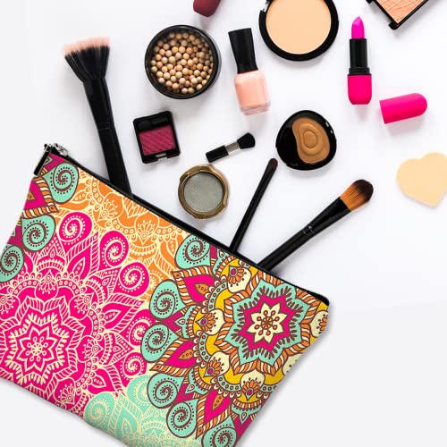 Cute Makeup Bag for Purse Canvas Waterproof Funny Cosmetic Bags for Women Zipper Travel Toiletry Pouch-Boho Flower Makeup Bags - color: Mandala Flower Makeup Bags