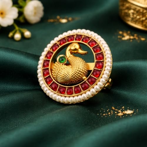 I Jewels Antique Gold Plated Indian Wedding Bollywood Ethnic Floral Shaped design Adjustable Finger Ring For Women & - style: Style 3