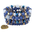 Women Beaded Bracelet Set | Colorful Boho Stackable Trendy Design with Crystal Accents Multilayer Bangle Bracelet | Fashion Stretch Braclets Jewelry for Women - color: Blue