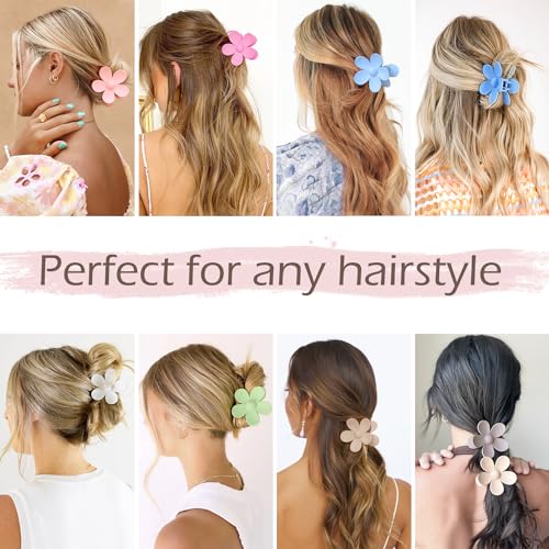 Flower Hair Clips 8PCS Large Claw Clips for Women Girls Thick Hair Large Daisy Hair Clips Matte Claw Clips Non Slip Strong Hold for Thin Hair 8 Colors - color: Pink, Light Coffee, Light Pink, Blue, White, Coffee, Light Blue