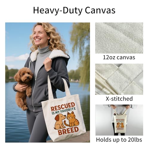 itgowisa Canvas Tote Bag for Women, Tote Bag with Zipper Inner Pocket, Zippered Canvas Bag for Shopping Work Grocery Everyday - style: Adoptdontshop
