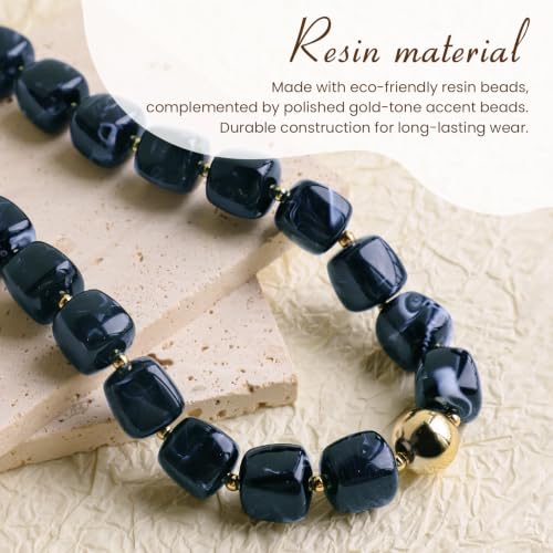 Summer Jewelry Square Chunky Beaded Necklace for Women Trendy Statement Colorful Beach Acrylic Resin Bead Punk Y2k Choker Necklaces Boho Charm Fashion Accessory Jewelry - color: Navy1
