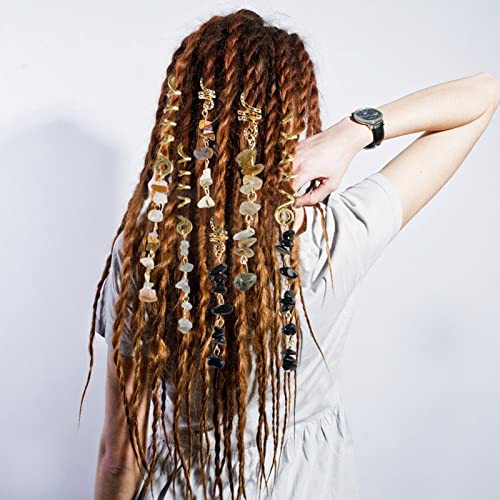 FRDTLUTHW Hair Jewelry Dreadlock Accessories, Natura Stone Hair Charms for Braids, Hair Ring Crystal Hair Accessories for Women(Black, pack of 6) - color: Black, 6Pcs