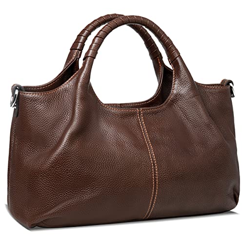Iswee Genuine Leather Shoulder Bags Purses and Handbags for Women Satchel Designer Cross Body Hobo Medium Size Tote - color: Coffee