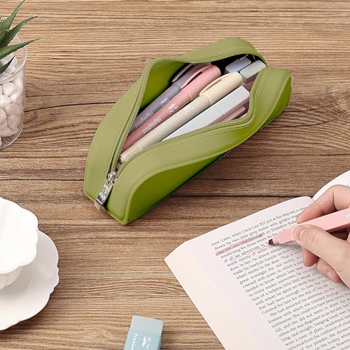 Mr. Pen- Silicone Pencil Case, Aesthetic Pencil Bag for Women, Makeup Pouch | Multifunctional Pouch for Stationery, Cosmetics and Electrical Goods Storage - color: Olive Green
