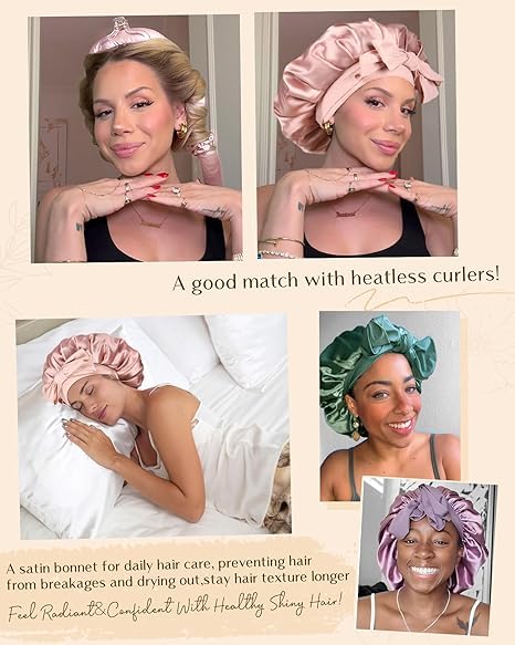YANIBEST Adjustable Satin Bonnet for Sleeping Women Double Layer Hair Wrap Reduce Friction Prevent Frizz Natural Curly Hair - color: Brown