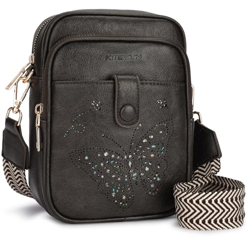 KITEVIUN Crossbody Bags for Women Leather Crossbody Purse Small Shoulder Phone Purse with Adjustable Strap & RFID Card Slots - color: 10-dark Gray