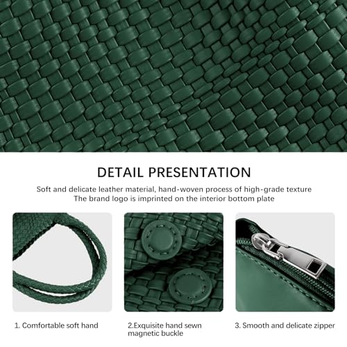 Woven Tote Bag Womens Purse Vegan Leather Shoulder Handbags Fashion Summer Beach Tote Bags Large Travel Totes - color: Blackish Green
