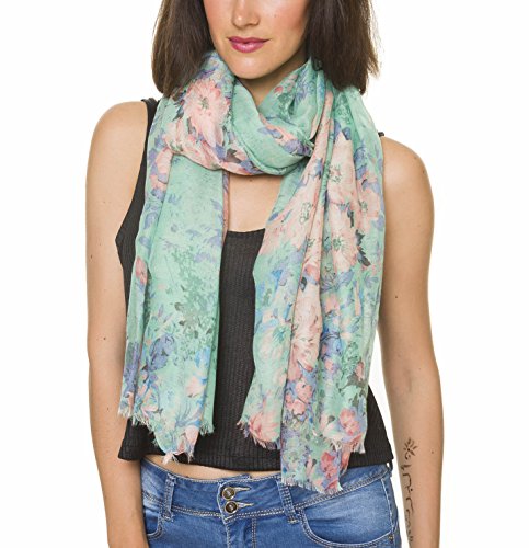 MELIFLUOS DESIGNED IN SPAIN Scarf for Women Lightweight Floral Flower Scarves for Summer Fall Shawl Wrap - color: Barcelona Collection 1 - Green Floral