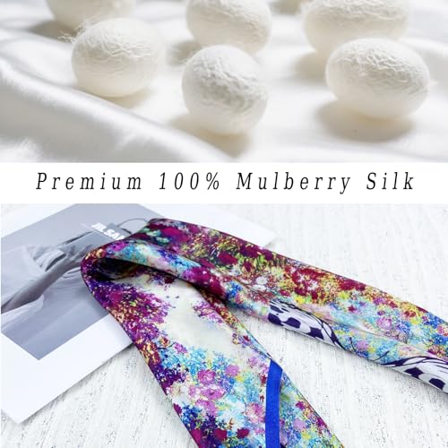 Women's Small 21 inch 100% Silk Scarf Bandana for Head Neck Hair | 100% Mulberry Silk Lightweight Designs Gift-Ready Packaging For Hair Fashion 21"x21" Printed - color: 103multicolor