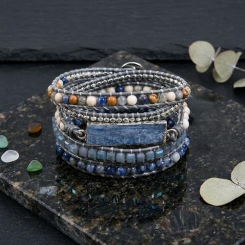 YGLINE Boho Handmade Wrap Leather Tube Crystal Stone Bracelet for Women - color: Topaz-5w