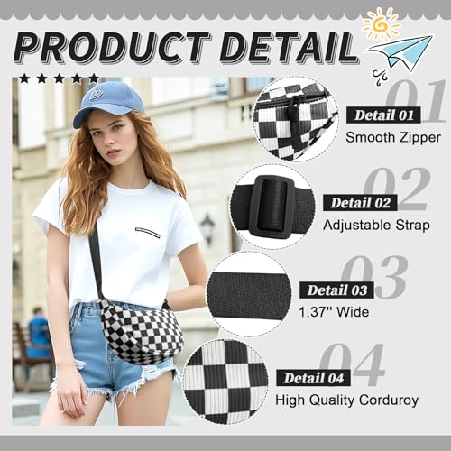 Nylon Crescent Crossbody Bag for Women Purses Trendy Men,Small Travel Sling Bag Hobo - color: Checkered-black, size: Small