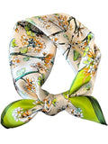 100% Mulberry Silk Scarf for Women Hair Lightweight Square Neckerchief Wrap For Head Scarves 21" - color: 13-green Floret /21"*21"