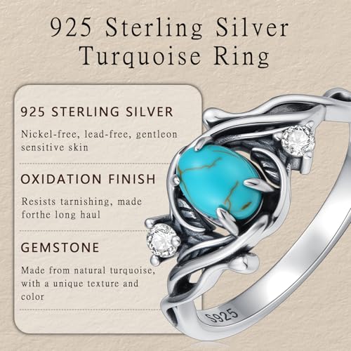 Boho Rings 925 Sterling Silver Turquoise Ring Western Jewelry Women's Eternity Rings Christmas Jewelry Gifts for Wife Mom Size 7-9 - style: Turquoise-3