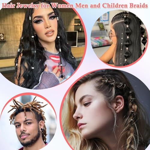 Lucomb 220 Pcs Silver Hair Jewelry for Braids, Loc Jewelry for Hairs Dreadlock, Hairs Charms for Women, Metal Braid Rings Cuffs Clips for Dreadlock Accessories Hair Braids Accessories Decorations - color: Silver