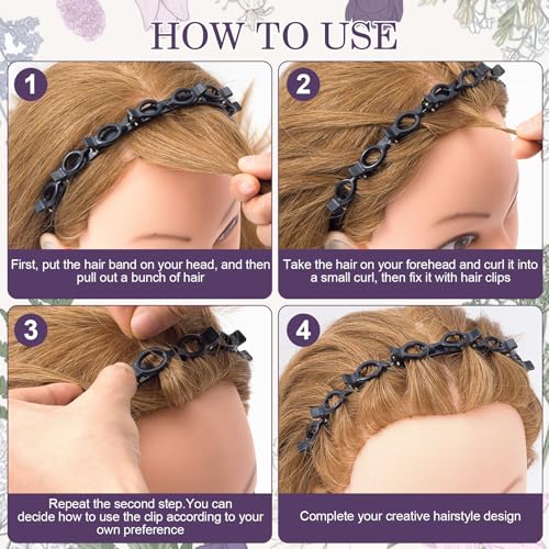 2 Pcs Headband with Clips, 90s Butterfly Hair Clips Headband with Teeth for Women, Braided Weave Bangs Non-Slip Clip Headbands Hair Accessories for Styling Decoration- Black, Light Brown - color: 2 Pcs,Black & Light Brown