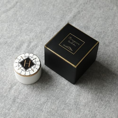 COLLECTIVE HOME - Monogram Jewelry Box, Bohemian Ceramic Trinket Box, Storage for Necklace Ring Bracelet Keys, Birthday Mother's Day Christmas Gift for Women, 3.25" x 2.5" (H) - color: H
