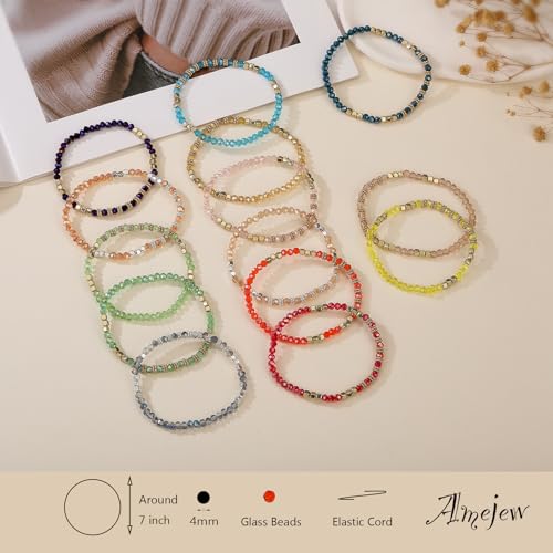 30Pcs Boho Beaded Bracelets for Women Colorful Stackable Sparkly Crystal Beads Bracelets Multi-Layer Versatile Statement Bracelets Stretch Cuff Jewelry Gifts
