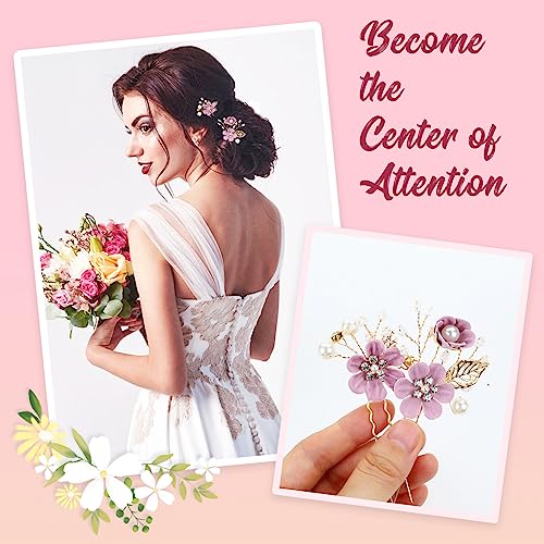 inSowni 20 Pack Classic White Dusty Pink Blue Flower Bridal Wedding Hair Side Combs+U-shaped Flower Hair Pins+Twist Spiral Pearl Hair Pins Pieces Headpieces Accessories for Brides Bridesmaids Women Girls (Purple) - color: Purple